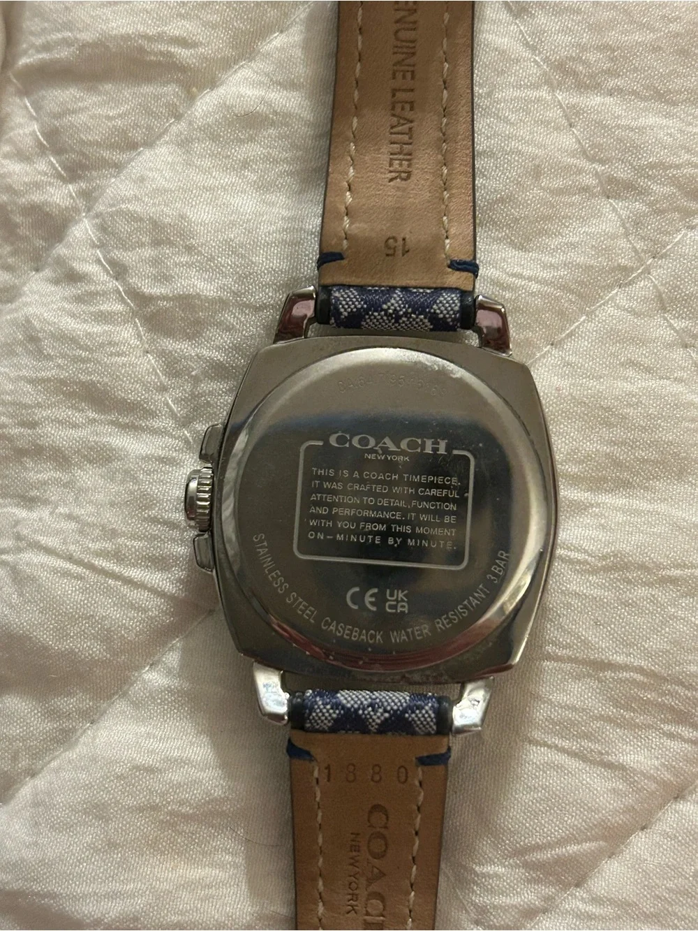 Coach Women's Silver Dial Watch with Blue Signature Strap
